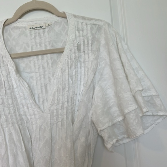 Roller Rabbit Tunic Notch Collar Tassel Belted White Cotton Flutter Sleeve Top - Picture 12 of 14